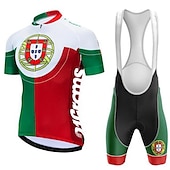 halpa Miesten vaatesarjat-Miesten Pyöräily jersey ja haalarishortsit Lyhythihainen Maastopyöräily Maantiepyöräily Talvi Musta Punainen Tumman vihreä Portugali Lippukuvio Pyörä Liikunta-asut UV-vastustuskykyinen Nopea