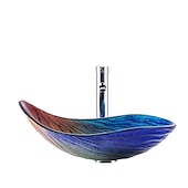 economico Lavabi da appoggio-lavabo da bagno rettangolare 21 &quot;x15&quot;, miscelatore lavabo e scarico combinato con scarico a scomparsa, lavabo artistico in vetro temperato colorato a forma di barca, lavabo da appoggio sopra lavabo lavabo artistico
