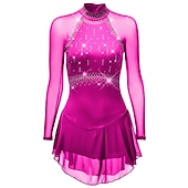 cheap Figure Skating Dresses-Figure Skating Dress Women's Girls' Ice Skating Dress Purple Dark Purple Black Mesh Spandex High Elasticity Competition Skating Wear Anatomic Design Quick Dry Handmade Classic Crystal / Rhinestone