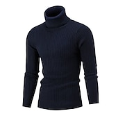 preiswerte Herrenpullover-Herren Rollkragenpulli Pullover Strickpullover Rollkragenpullover für Herren Gerippt Gedrehtes Stricken Retro Stilvoll Farbblock Rollkragen Perlenbesetzter Saum Pullover Täglich Festtage Bekleidung