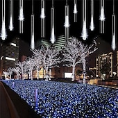 cheap Plug String Lights-4 Packs Falling Rain Lights Meteor Shower Lights Christmas Lights 30cm 32 Tube 576 LEDs Falling Rain Drop Icicle String Lights for Christmas Trees Halloween Decoration Holiday Wedding