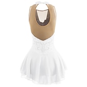 cheap Figure Skating Dresses-Figure Skating Dress Women's Girls' Ice Skating Dress Black White Yellow Patchwork Open Back Mesh Spandex High Elasticity Practice Competition Skating Wear Jeweled Rhinestone Sleeveless Ice Skating