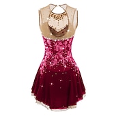 cheap Figure Skating Dresses-Figure Skating Dress Women's Girls' Ice Skating Dress Dark red White Pink Flower Open Back Mesh Spandex Practice Competition Skating Wear Jeweled Rhinestone Sleeveless Ice Skating Figure Skating