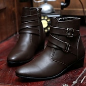 abordables Botines-Botines con hebilla blanca para hombre: zapatos de piel sintética elegantes y con estilo para eventos formales, fiestas y cosplay.
