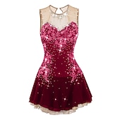 cheap Figure Skating Dresses-Figure Skating Dress Women's Girls' Ice Skating Dress Dark red White Pink Flower Open Back Mesh Spandex Practice Competition Skating Wear Jeweled Rhinestone Sleeveless Ice Skating Figure Skating