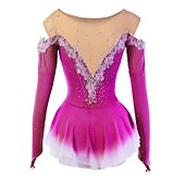 voordelige Schaatsjurken-Kunstschaatsjurk Dames Voor meisjes Schaatsen Jurken Geel Roze Donker paars Lapwerk Netstof Spandex Hoge Elasticiteit Wedstrijd Kunstschaatskleding Kristal / Bergkristal Stom licht Modieus Lange mouw