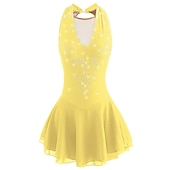 cheap Figure Skating Dresses-Figure Skating Dress Women's Girls' Ice Skating Dress Black White Yellow Patchwork Open Back Mesh Spandex High Elasticity Practice Competition Skating Wear Jeweled Rhinestone Sleeveless Ice Skating