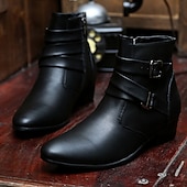 abordables Botines-Botines con hebilla blanca para hombre: zapatos de piel sintética elegantes y con estilo para eventos formales, fiestas y cosplay.