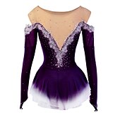voordelige Schaatsjurken-Kunstschaatsjurk Dames Voor meisjes Schaatsen Jurken Geel Roze Donker paars Lapwerk Netstof Spandex Hoge Elasticiteit Wedstrijd Kunstschaatskleding Kristal / Bergkristal Stom licht Modieus Lange mouw