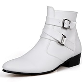 abordables Botines-Botines con hebilla blanca para hombre: zapatos de piel sintética elegantes y con estilo para eventos formales, fiestas y cosplay.