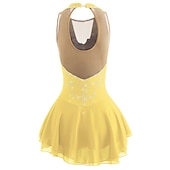cheap Figure Skating Dresses-Figure Skating Dress Women's Girls' Ice Skating Dress Black White Yellow Patchwork Open Back Mesh Spandex High Elasticity Practice Competition Skating Wear Jeweled Rhinestone Sleeveless Ice Skating
