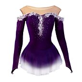 voordelige Schaatsjurken-Kunstschaatsjurk Dames Voor meisjes Schaatsen Jurken Geel Roze Donker paars Lapwerk Netstof Spandex Hoge Elasticiteit Wedstrijd Kunstschaatskleding Kristal / Bergkristal Stom licht Modieus Lange mouw