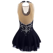 cheap Figure Skating Dresses-Figure Skating Dress Women's Girls' Ice Skating Dress Black White Yellow Patchwork Open Back Mesh Spandex High Elasticity Practice Competition Skating Wear Jeweled Rhinestone Sleeveless Ice Skating