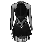 cheap Figure Skating Dresses-Figure Skating Dress Women's Girls' Ice Skating Dress Purple Dark Purple Black Mesh Spandex High Elasticity Competition Skating Wear Anatomic Design Quick Dry Handmade Classic Crystal / Rhinestone