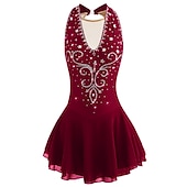 cheap Figure Skating Dresses-Figure Skating Dress Women's Girls' Ice Skating Dress Black White Yellow Patchwork Open Back Mesh Spandex High Elasticity Practice Competition Skating Wear Jeweled Rhinestone Sleeveless Ice Skating