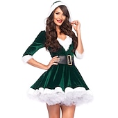 billige Julekostymer-Nisse drakter julenissen Mrs.Claus Kjoler Cosplay kostyme Maskerade Julkjole Dame Jul Karneval Maskerade Kostymefest feriekjole Cosplay kostyme Jul Voksne Fest Jul Kjole Belte