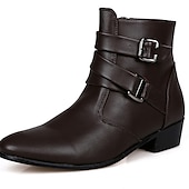 abordables Botines-Botines con hebilla blanca para hombre: zapatos de piel sintética elegantes y con estilo para eventos formales, fiestas y cosplay.