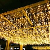 رخيصةأون يعمل بالكهرباء-سلسلة أضواء جليدية أنيقة لحفلات الزفاف - 3 متر × 1 متر، 120 مصباح ليد، مقاومة للماء في الهواء الطلق مع 8 أوضاع، إكليل عيد الميلاد للفناء والحديقة&amp;amp;ديكور النافذة