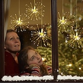 olcso Elemmel működő-led tűzijáték starburst string lámpák kültéri vízálló 120 led diy függő tűzijáték réz tündér girland fények fesztivál party ünnep csillogó fény 2db 1db
