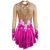 ieftine Rochii de patinaj artistic-Rochie de Patinaj Artistic Pentru femei Fete Πατινάζ στο πάγο Rochii Ținute Yan roz Ametist Violet Flori Spandex Înaltă Elasticitate Competiție Ținută Patinaj Cald Confecționat Manual Cu bijuterii