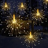 olcso Elemmel működő-led tűzijáték starburst string lámpák kültéri vízálló 120 led diy függő tűzijáték réz tündér girland fények fesztivál party ünnep csillogó fény 2db 1db