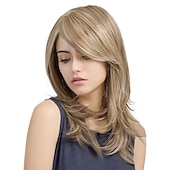 economico parrucca più vecchia-parrucche bionde per le donne parrucca sintetica parrucca ondulata bordeaux nero marrone capelli sintetici parte centrale delle donne resistente al calore 20 pollici per la festa quotidiana