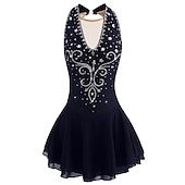 cheap Figure Skating Dresses-Figure Skating Dress Women's Girls' Ice Skating Dress Black White Yellow Patchwork Open Back Mesh Spandex High Elasticity Practice Competition Skating Wear Jeweled Rhinestone Sleeveless Ice Skating