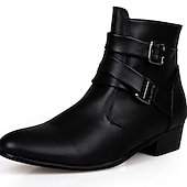 abordables Botines-Botines con hebilla blanca para hombre: zapatos de piel sintética elegantes y con estilo para eventos formales, fiestas y cosplay.