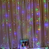 cheap USB String Lights-LED Curtain String Lights Flash Fairy Garland 3x1 3x2 3x3M 300 LEDS USB Remote Control for New Year Christmas Outdoor Wedding Home Window Docoration