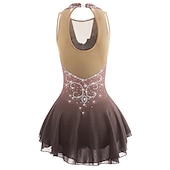 cheap Figure Skating Dresses-Figure Skating Dress Women's Girls' Ice Skating Dress Black White Yellow Patchwork Open Back Mesh Spandex High Elasticity Practice Competition Skating Wear Jeweled Rhinestone Sleeveless Ice Skating