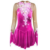 ieftine Rochii de patinaj artistic-Rochie de Patinaj Artistic Pentru femei Fete Πατινάζ στο πάγο Rochii Ținute Yan roz Ametist Violet Flori Spandex Înaltă Elasticitate Competiție Ținută Patinaj Cald Confecționat Manual Cu bijuterii