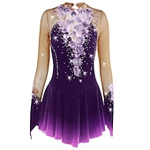 ieftine Rochii de patinaj artistic-Rochie de Patinaj Artistic Pentru femei Fete Πατινάζ στο πάγο Rochii Ținute Yan roz Ametist Violet Flori Spandex Înaltă Elasticitate Competiție Ținută Patinaj Cald Confecționat Manual Cu bijuterii