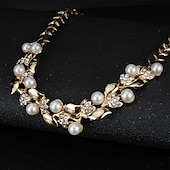 cheap Jewelry Sets-Hoop Earrings Two-piece Suit White Imitation Pearl Rhinestone 1 Necklace Earrings Women&#039;s Basic Fashion Korean Classic Leaf Jewelry Set For Party Wedding Engagement / Bridal Jewelry Sets
