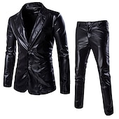 Χαμηλού Κόστους Ενδύματα-Ντίσκο Δεκαετία '80 Παντελόνια Κοστούμια &amp; Σακάκια Lapel Collar Blazer Λαμπερό Μεταλλικό Συμπαγές Χρώμα Απορρίπτω Φανταχτερή Φόρεμα Ανδρικά Αποκριάτικη Στολή Χριστούγεννα Απόκριες Μασκάρεμα