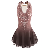cheap Figure Skating Dresses-Figure Skating Dress Women's Girls' Ice Skating Dress Black White Yellow Patchwork Open Back Mesh Spandex High Elasticity Practice Competition Skating Wear Jeweled Rhinestone Sleeveless Ice Skating