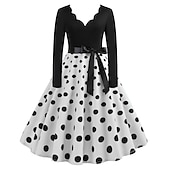 baratos Vestidos-Vestidos Anos 50 Inspirado no vintage Até os Joelhos Vestidos Vestido de uma linha Vestido de chá Linha A Mulheres Natal Carnaval Ano Novo Reunião de Classe Roupa Diária Festa de Solteira Adolescente