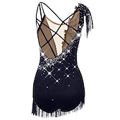 preiswerte Eiskunstlaufkleider-Eiskunstlaufkleid Damen Mädchen Eislaufen Kleider Schwarz Weiß Gelb Kreuz und quer Quaste Gitter Spandex Hochelastisch Wettbewerb Eiskunstlaufkleidung Ärmellos Latintanz Eislaufen Wintersport