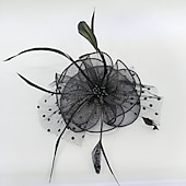 preiswerte Faszinator-Fascinators Kentucky Derby Hut Kopfbedeckung Federn Netz Fischerhut Hochzeit besonderer Anlass Damentag Melbourne Cup Cocktail mit Federn Rüschen Kopfbedeckung Kopfbedeckung