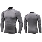 cheap Men&#039;s Active Tees &amp; Tanks-Men&#039;s Compression Shirt Running Shirt Long Sleeve Base Layer Summer Breathable Quick Dry Moisture Wicking Power Flex Fitness Gym Workout Running Sportswear Activewear Dark Grey Black White