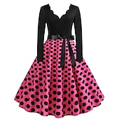 baratos Vestidos-Vestidos Anos 50 Inspirado no vintage Até os Joelhos Vestidos Vestido de uma linha Vestido de chá Linha A Mulheres Natal Carnaval Ano Novo Reunião de Classe Roupa Diária Festa de Solteira Adolescente