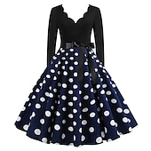 baratos Vestidos-Vestidos Anos 50 Inspirado no vintage Até os Joelhos Vestidos Vestido de uma linha Vestido de chá Linha A Mulheres Natal Carnaval Ano Novo Reunião de Classe Roupa Diária Festa de Solteira Adolescente