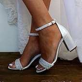 economico sposa-Per donna scarpe da sposa Stiletto Scarpe Bling Bling Scarpe da sposa Quadrato Occhio di pernice Vintage Similpelle Bianco Avorio