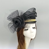 billige Coiffer-fascinators kentucky derby lue hodeplagg fjær nett bøtte lue bryllup spesiell anledning damedag melbourne kopp cocktail med sløyfer hette hodeplagg hodeplagg