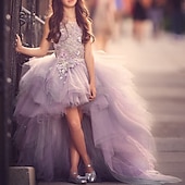 ieftine Rochii Fata cu Flori-Rochie A-Line Asimetrică pentru Fata de Floare Pagina  Performanță Juniori Rochie Drăguță pentru Bal cu Aplicații Florale  Floare Mărime 3-16 Ani pentru a impresiona