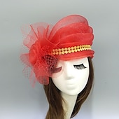 billige Coiffer-fascinators kentucky derby lue hodeplagg fjær nett bøtte lue bryllup spesiell anledning damedag melbourne kopp cocktail med sløyfer hette hodeplagg hodeplagg