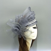 billige Coiffer-fascinators kentucky derby lue hodeplagg fjær nett bøtte lue bryllup spesiell anledning damedag melbourne kopp cocktail med sløyfer hette hodeplagg hodeplagg