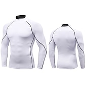 cheap Men&#039;s Active Tees &amp; Tanks-Men&#039;s Compression Shirt Running Shirt Long Sleeve Base Layer Summer Breathable Quick Dry Moisture Wicking Power Flex Fitness Gym Workout Running Sportswear Activewear Dark Grey Black White