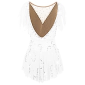 お買い得  フィギュアスケートドレス-フィギュアスケート ドレス 女性用 女の子 アイススケート ドレス セット バイオレット ブラック ホワイト オープンバック スパンデックス ストレッチヤーン 高弾性 訓練 競技大会 スケートウェア 手作り ソリッド クラシック クリスタル・ラインストーン 半袖 アイススケート フィギュアスケート