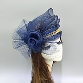 billige Coiffer-fascinators kentucky derby lue hodeplagg fjær nett bøtte lue bryllup spesiell anledning damedag melbourne kopp cocktail med sløyfer hette hodeplagg hodeplagg
