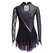 levne Šaty na krasobruslení-Šaty na bruslení Dámské Dívčí Buz Pateni Šaty Úbory Černá Fialová Nebeská modř Spandex Krajka Volnočasové sporty Soutěž Bruslařské oblečení Ručně vyrobeno Jednobarevné Módní Dlouhý rukáv Bruslen